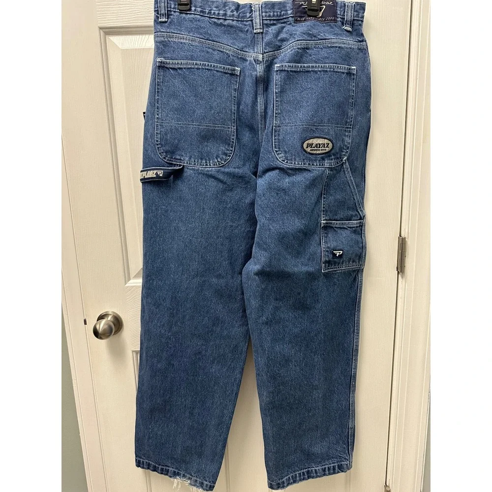 Pure Playaz Vintage Y2K Baggy Carpenter Jeans Mens 36x33 Med Wash Denim READ